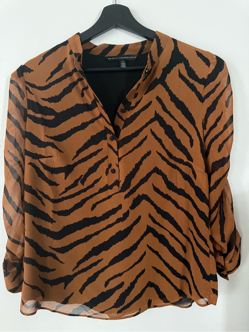 White House Black Market Black & Brown Tiger-Stripe V-Neck Blouse
